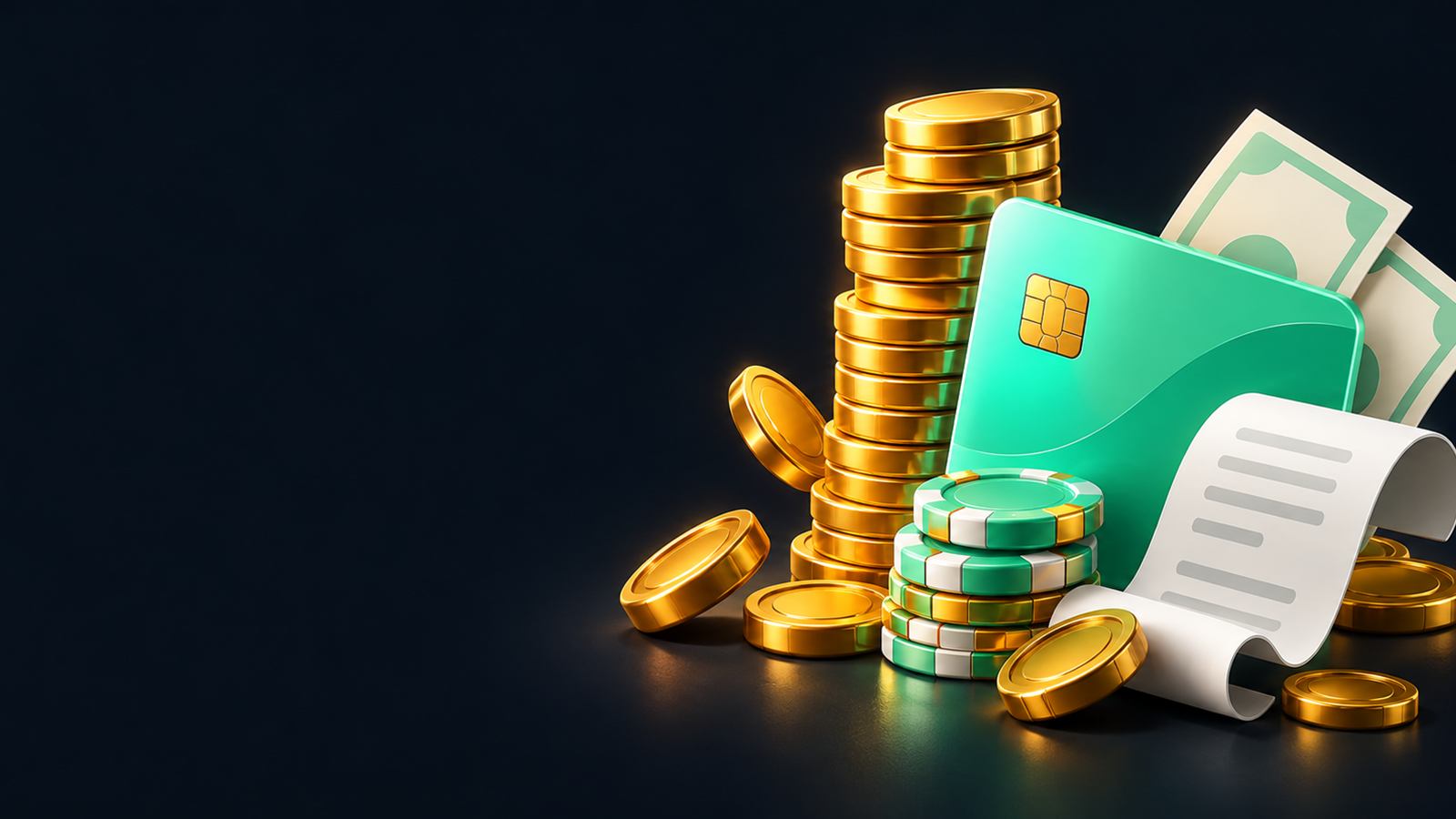 Monedas, tarjeta y comprobante de pago